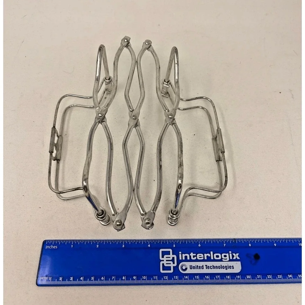 Vintage MCM Expandable Metal Trivet Folding Hot Plate Pot Holder Chrome Kitchen